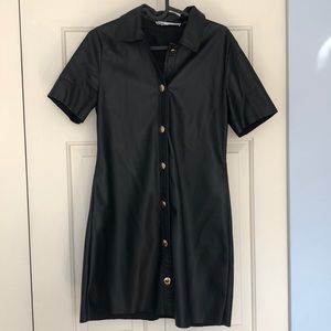 Pleather jacket dress with gold buttons